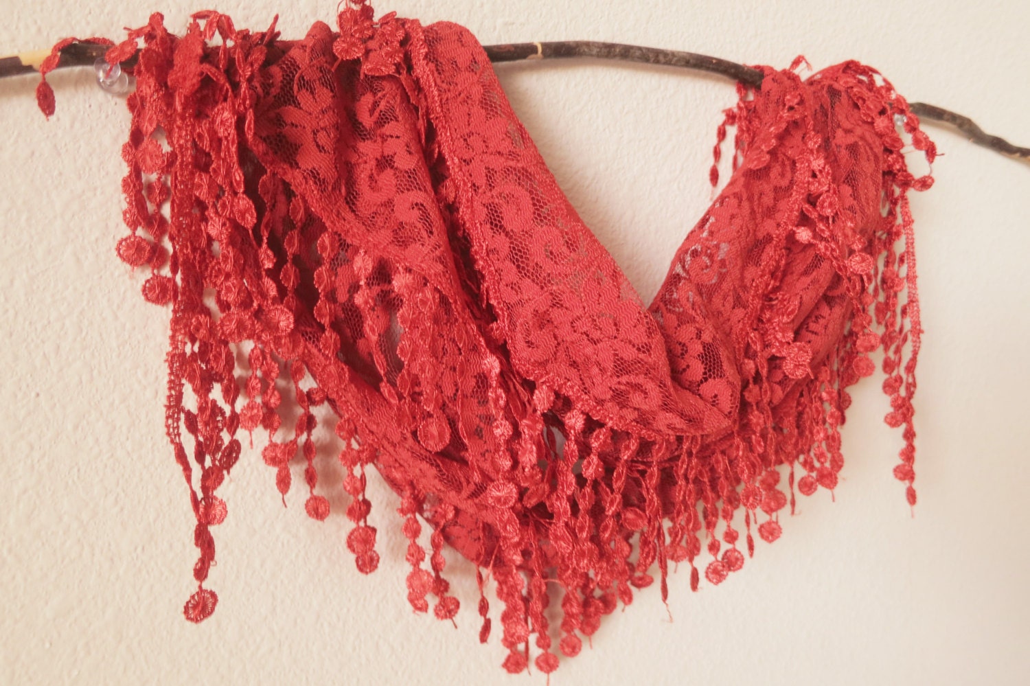 Dainty Floral Lace Scarf, Cinnamon Scarf, Scarf with Lace Edges, New Collection