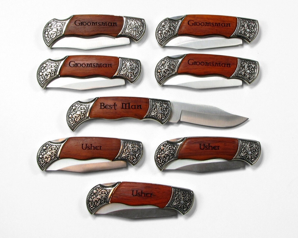 Groomsman Gifts for Groomsmen, Best Man Gift, Set of 8 Rosewood Pocket Knives, Wedding Favor, Engraved Personalized Keepsake, groomsmen gift