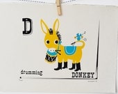 Drumming Donkey Limited Edition Screen Print