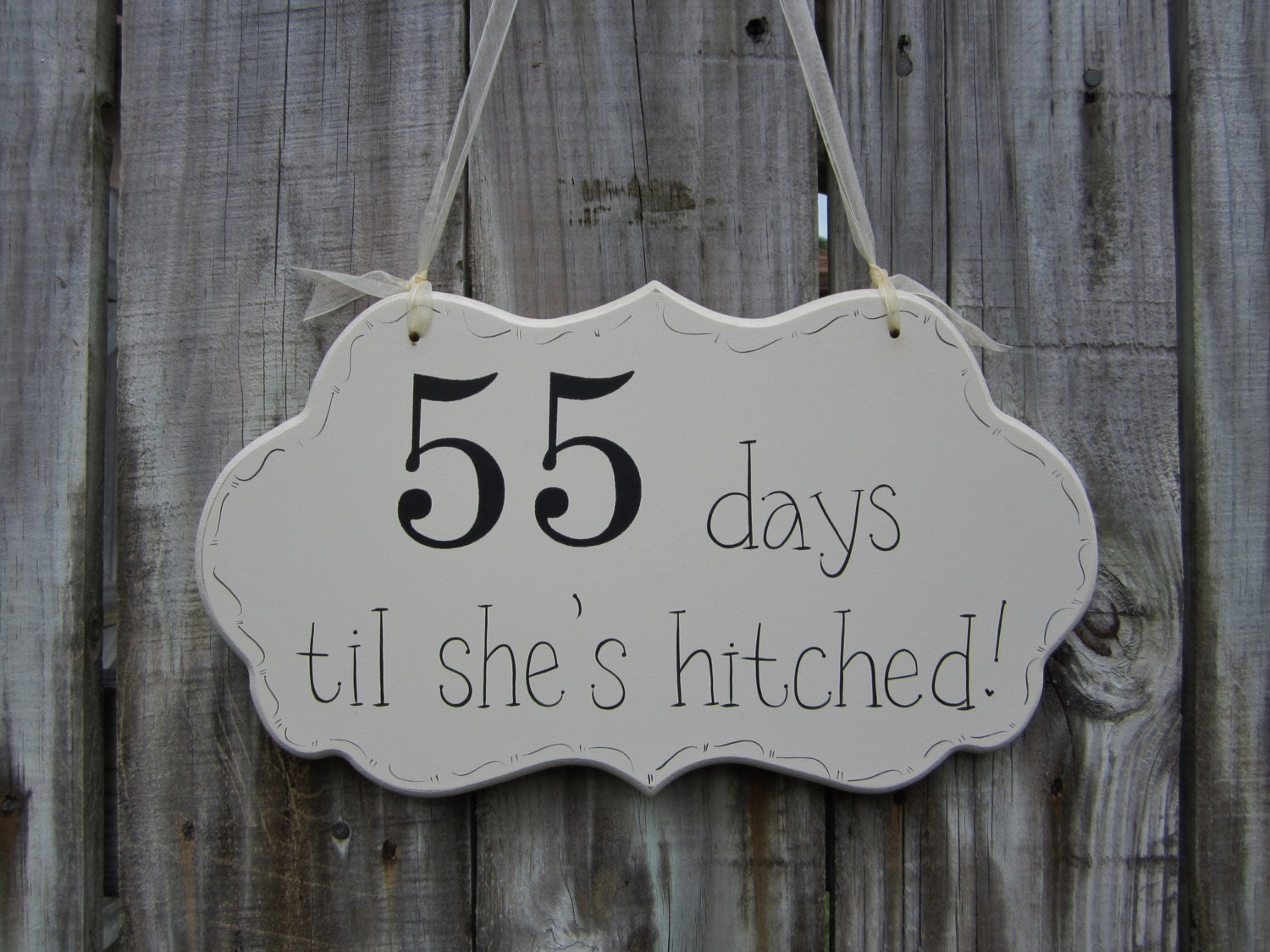 Bridal Shower Sign, Hand Painted Wooden Shabby Chic Custom Decoration Bridal Shower Sign, "days til she's hitched."