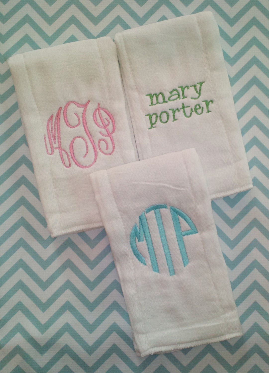Monogrammed Burp Cloth Trio (Girl)