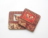 Butterfly Coasters,Wood Wooden Square Vintage Style Coasters, Set of two, Gift for her, Valentines day