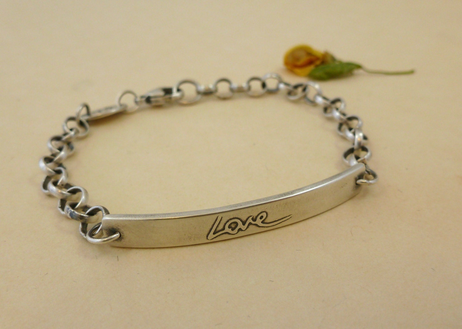 in your handwriting - personalized word bracelet - sterling silver - "In My Hand" Bar bracelet