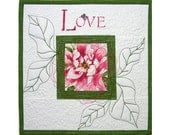 Love Mothers Day Wall Hanging Quilt Fiber Art  Pink and Green