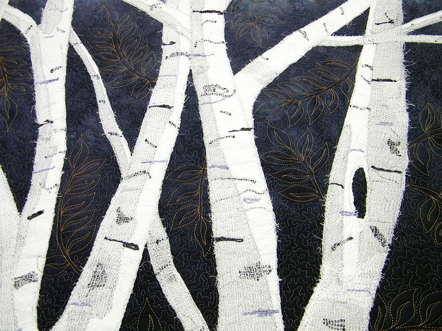 Birch Trees Black and White Textile Quilted Art Wallhanging