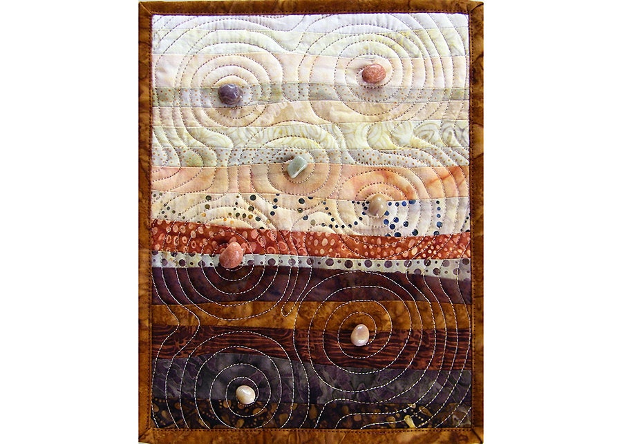 Zen Garden Earth Tone Mini Wall Hanging Quilt with Gemstones