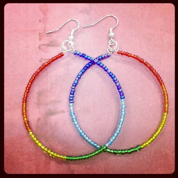 Memory Wire Hoop Earrings- Rainbow, Chakra, Colorful, Boho, Hypoallergenic, German Silver, Ear Candy