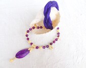 Purple Agat Necklace, Gold Plated Necklace, Turkish Silk Necklace, OOAK, Valentines,