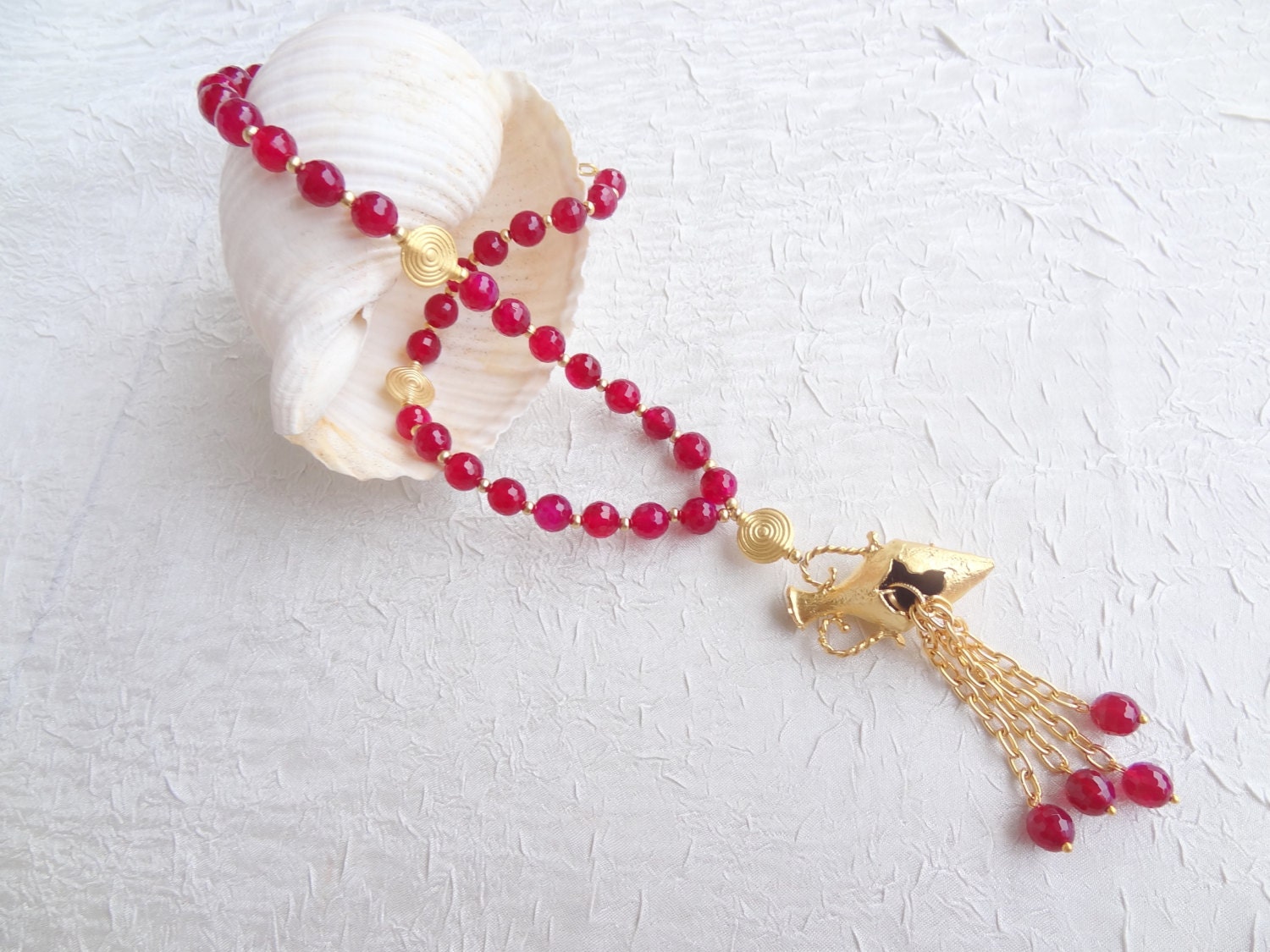 Ruby Red Agat Necklace, Gold Plated Necklace Handmade Feminine OOAK Necklace, Valentines