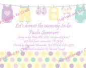 U Print Pastel Stroller Clothes Line First Birthday Party or Baby Shower Invitation - Printable Digital DIY Invite