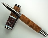 Handcrafted Wooden Pen Hand Turned Rollerball Pen Maple Burl and Purple Heart accented with Aluminum Burl Black Titanium Hardware 449RBA
