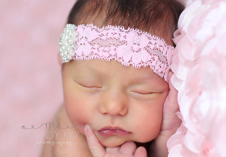 Lace Headband, Newborn Headband, Baby Headband, Pink Headband