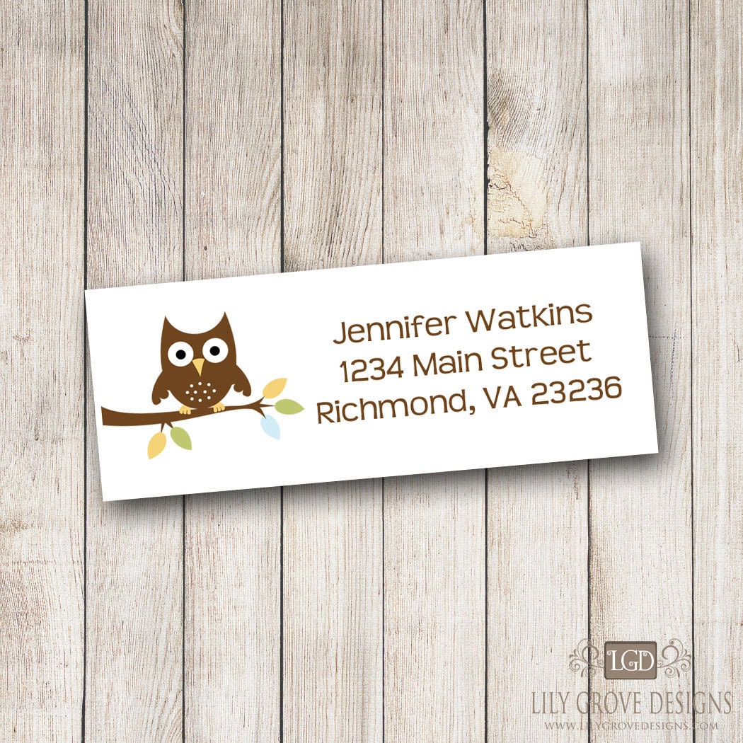 Blue Forest Owl Original Personalized Return Address Label - Digital File - PRINT YOUR OWN