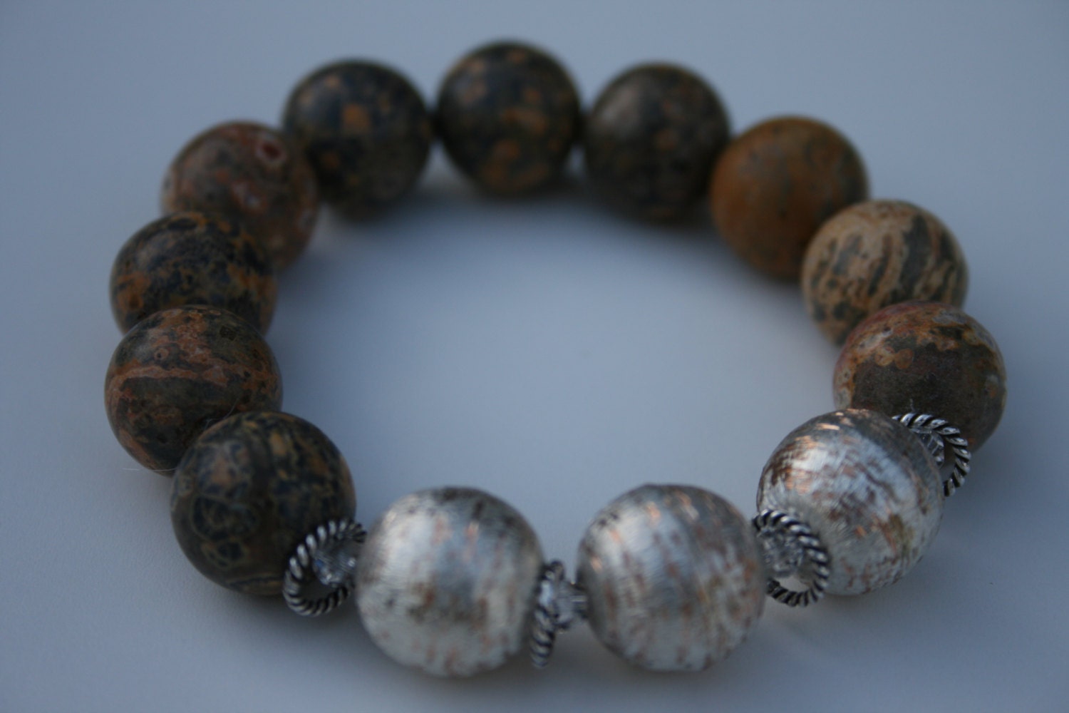Natural 14 mm Gemstone and Copper Bracelet