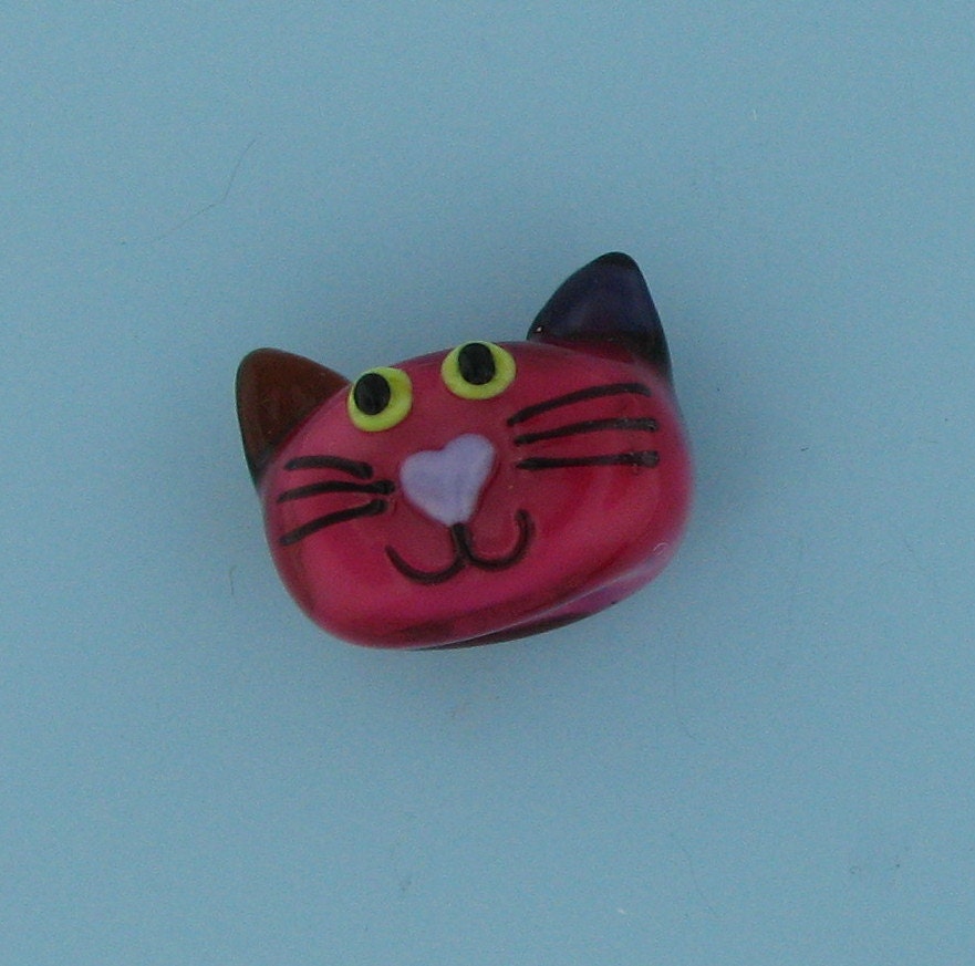 big hole cat bead, pink cat charm bead