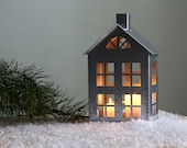 Tin house candle holder (large). Charming piece of decor to use as a candle holder or just a strong eye catcher