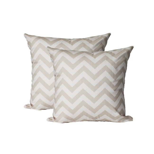 Two Khaki Chevron Pillow Covers 18" x 18" - Premier Prints - Hidden Zipper Closure