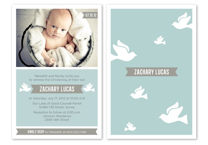 Blue Baby Boy Baptism / Christening Invitation with Photo