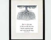 Quote Art-Love Quote-Illustrated Manual Lyric-Tree Illustration-Folk Music-Typography-Text Art-Type Quote-Printed-Ready To Frame-5x7 Print