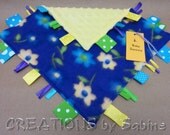 Baby Tag Blanket Toy, Sensory Security Blanket, Ribbons, Purple Blue Yellow Green, Flowers Floral, READY TO SHIP 160