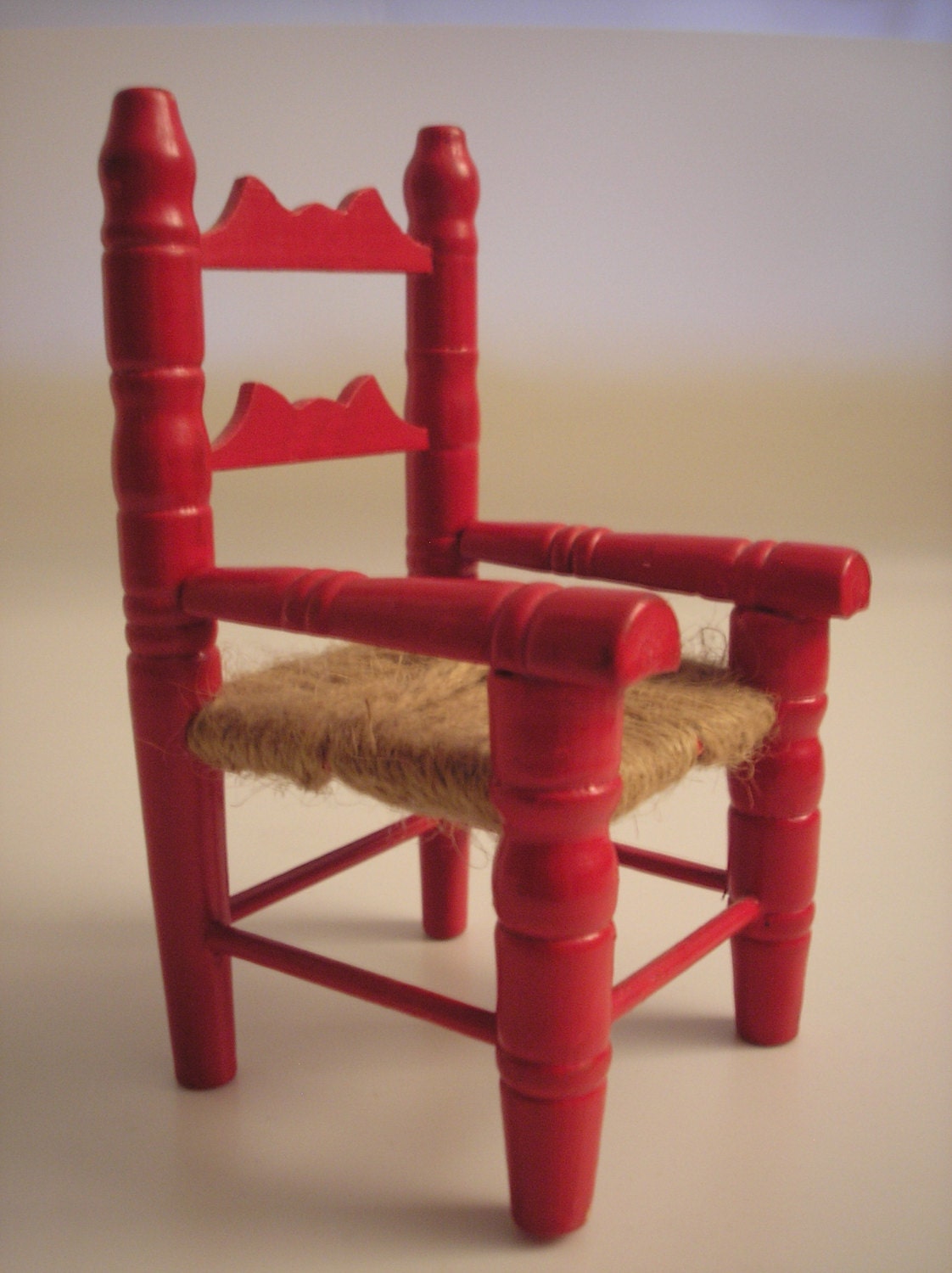 Red Vintage Wood & Jute Miniature Doll Chair