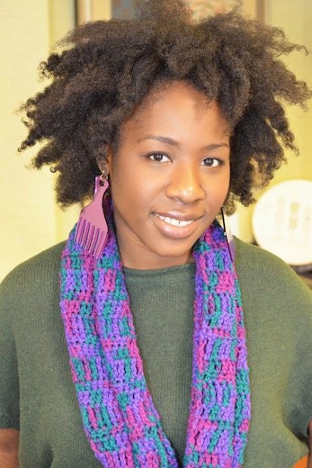 Large Acrylic Deep Purple Afro Pick Earrings