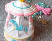 Pastel Carnival - Glass Pearl Necklace with Carousel and Bow Charm