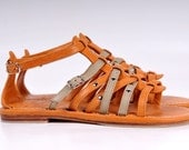 CARINO. Tan leather sandals / Womens leather flats. Sizes 4-14. Available in different leather colors.