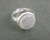 Druzy Drusy Druzzy Round ring on an adjustable silver layered band