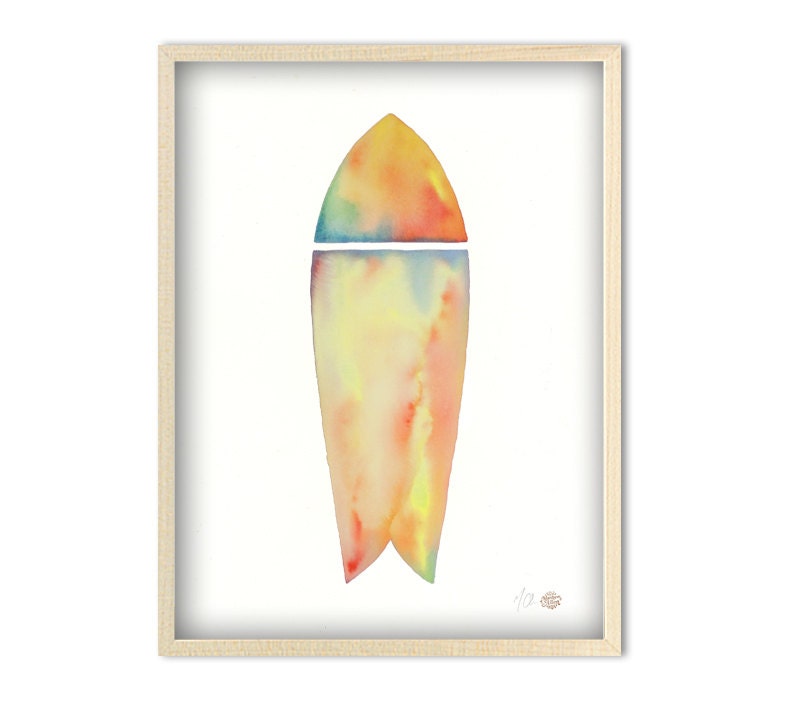 Original 22.5x30 Watercolor Surfboard