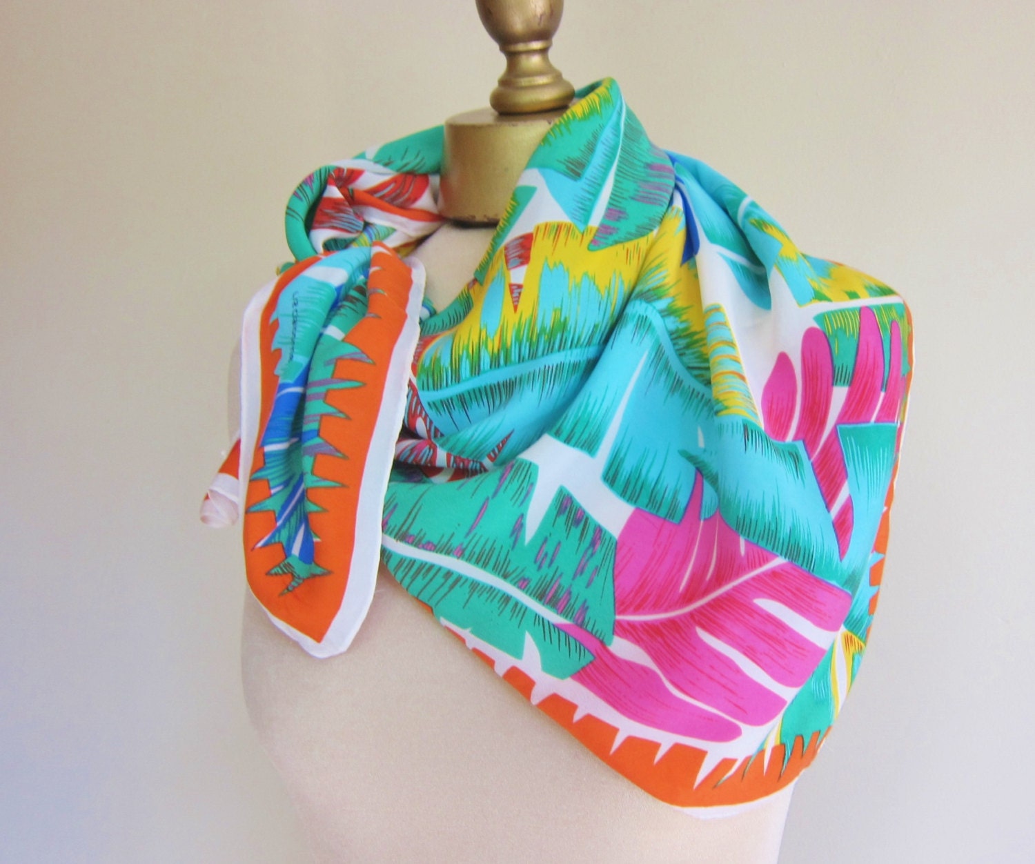 Liz Claiborne silk scarf, TROPICAL vibrant bright