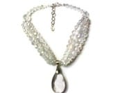Faceted White Swarovski Crystal Bead Bracelet Sterling Silver Statement Jewelry