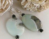 Amazonite Black Tourmaline Earrings, Light Blue Black Earrings