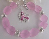 Pink Sea Glass Sterling Silver Bead Breast Cancer Awareness Bracelet