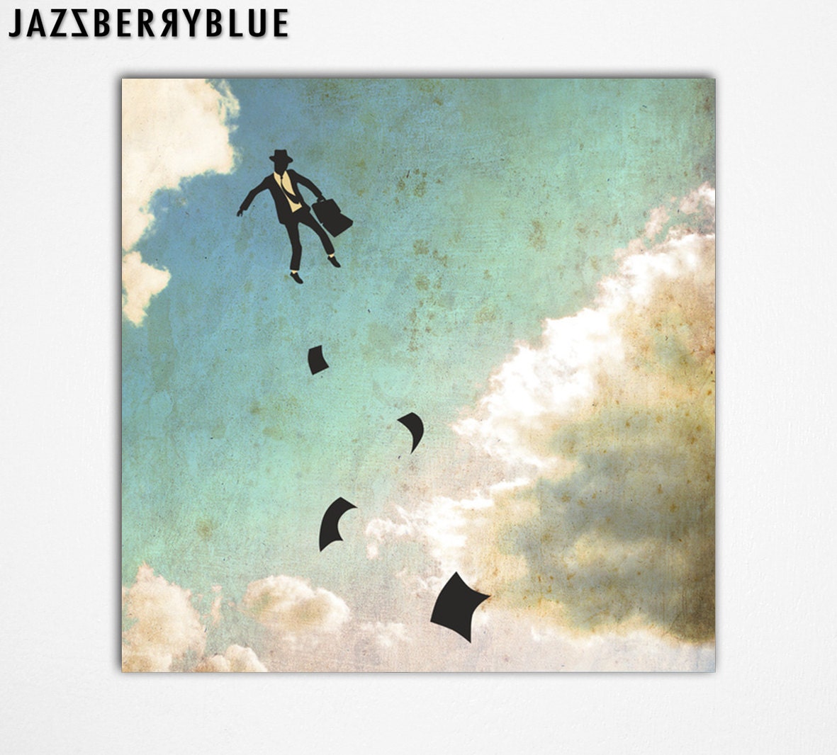 GICLEE Fine Art Print, Modern Abstract Surrealism for the home wall decor (13x13) FALLING UP by Jazzberry Blue