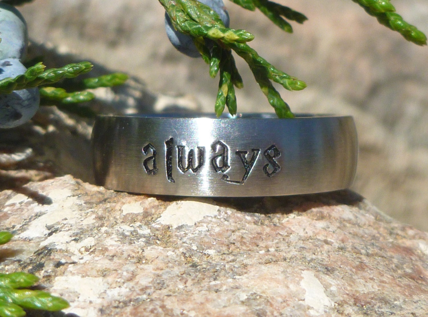 Hand Stamped "ALWAYS" Ring - Snape / Lily Reference