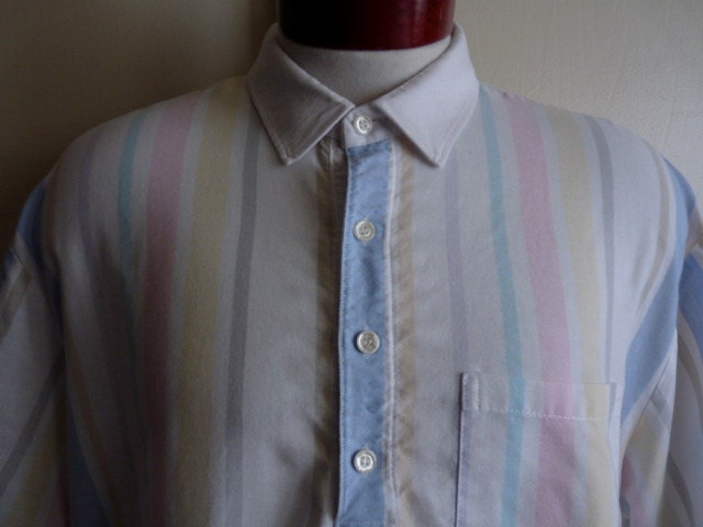 vintage 80's Eagleson's pastel rainbow sorbet color oxford fabric pullover 4 front button up short sleeve polo shirt men women unisex made i