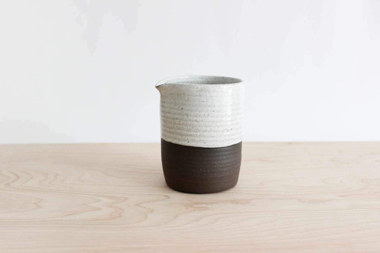 Pitcher, small ceramic pottery creamer, white and chocolate brown pitcher, Forest series