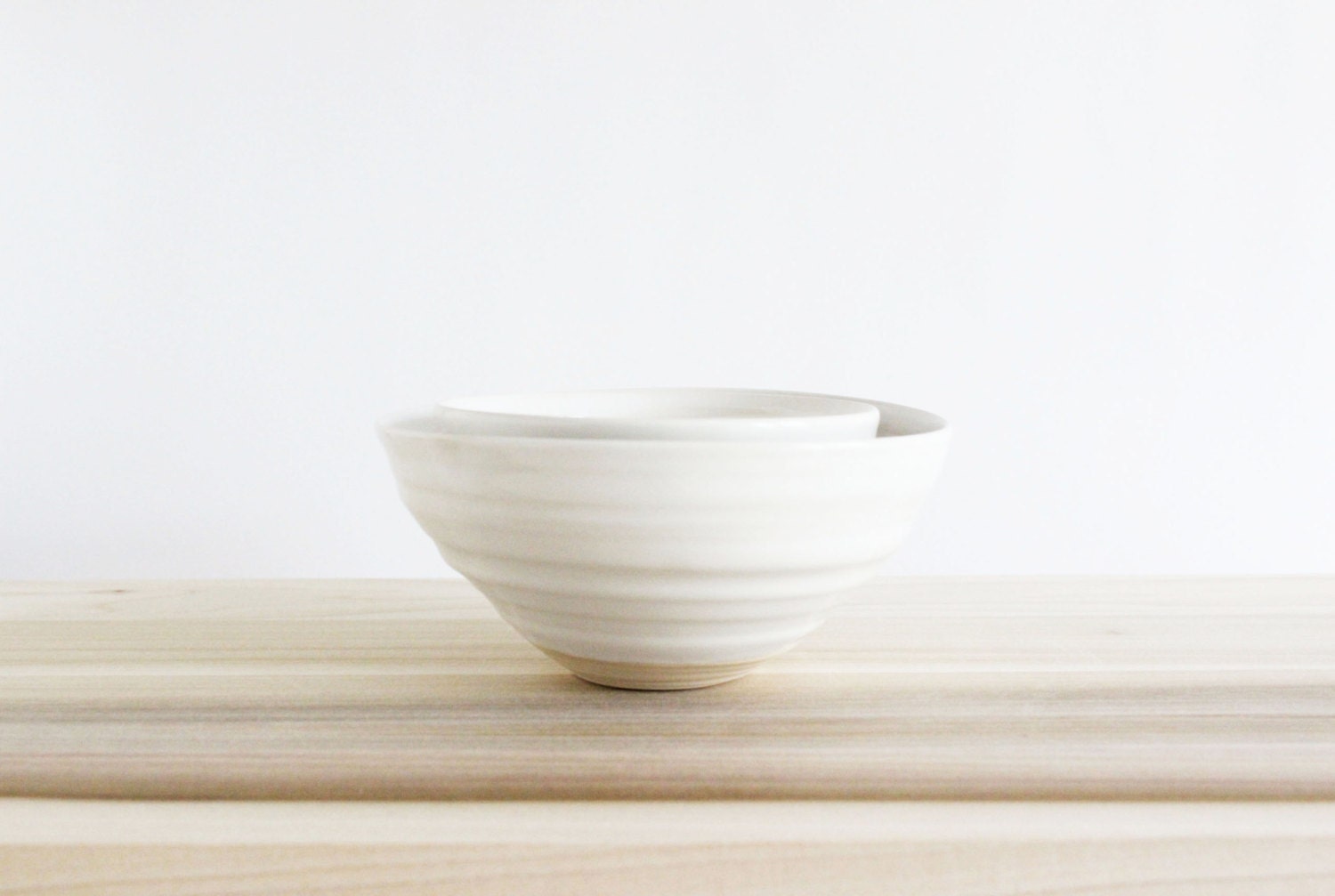 White nesting bowl set, two modern pottery bowls, by julia paul pottery