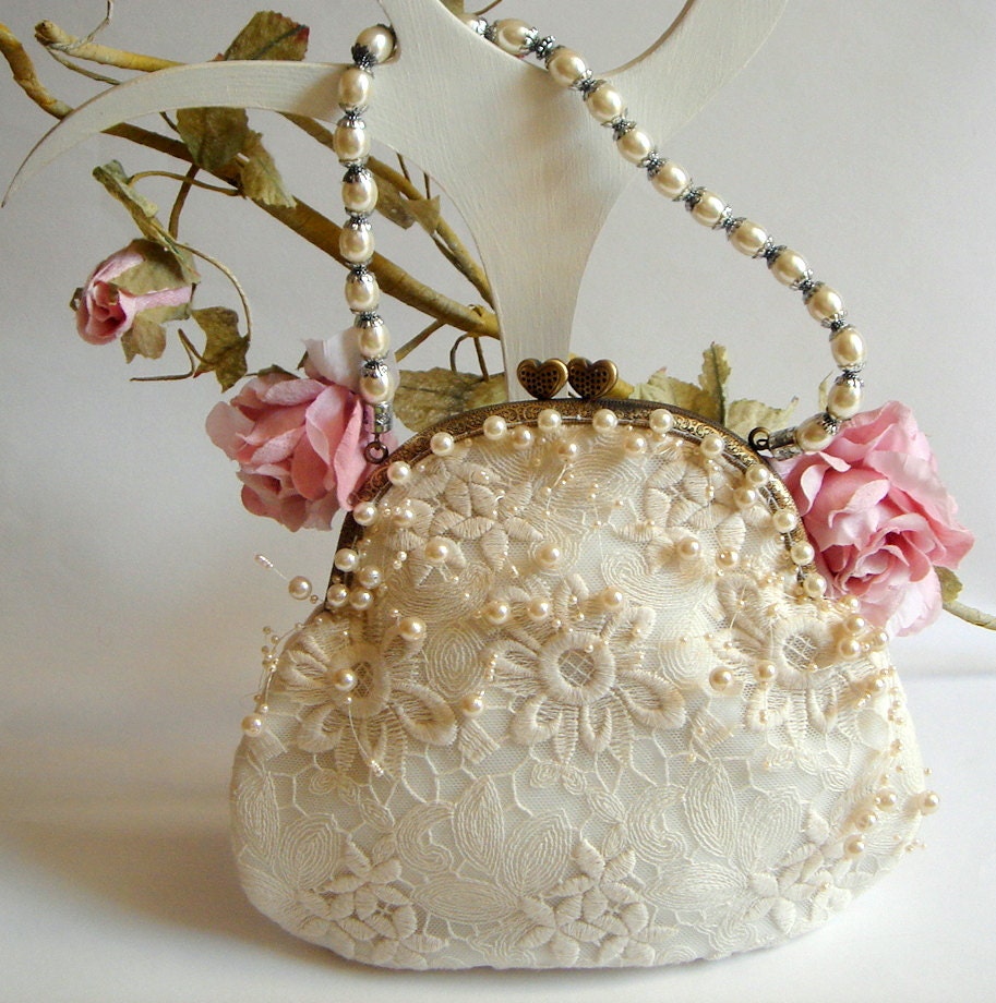Bridal Clutch,Vintage Wedding Bag,Bridesmaids Clutch,Bridal Pearls Bag,Lace Bag,Vintage Wedding lace Bag