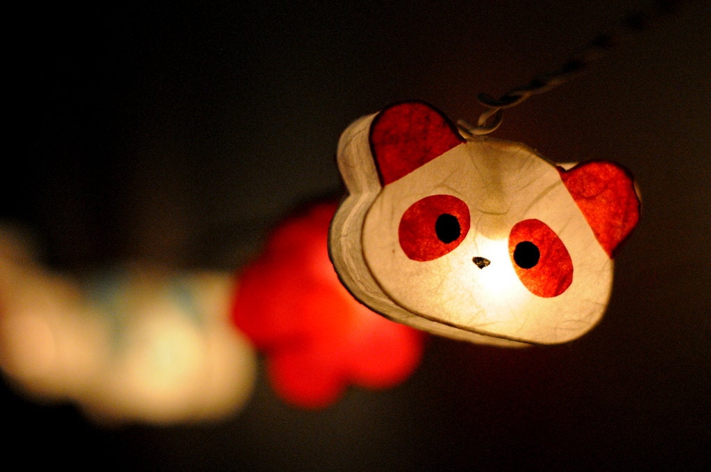 20 x Panda teddy bear and Flower cute handmade paper lantern string light garland girl room kid party decoration home