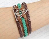 Charm Bracelet, women 's girl's brown Leather Cord Braid Bracelet Thin Leather Cord Adjustable bracelet n0025
