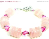 SALE Pink Bracelet, Rose Quartz, Stone Beads, Stone Bracelet, Light Pink, Boho, Cottage Chic