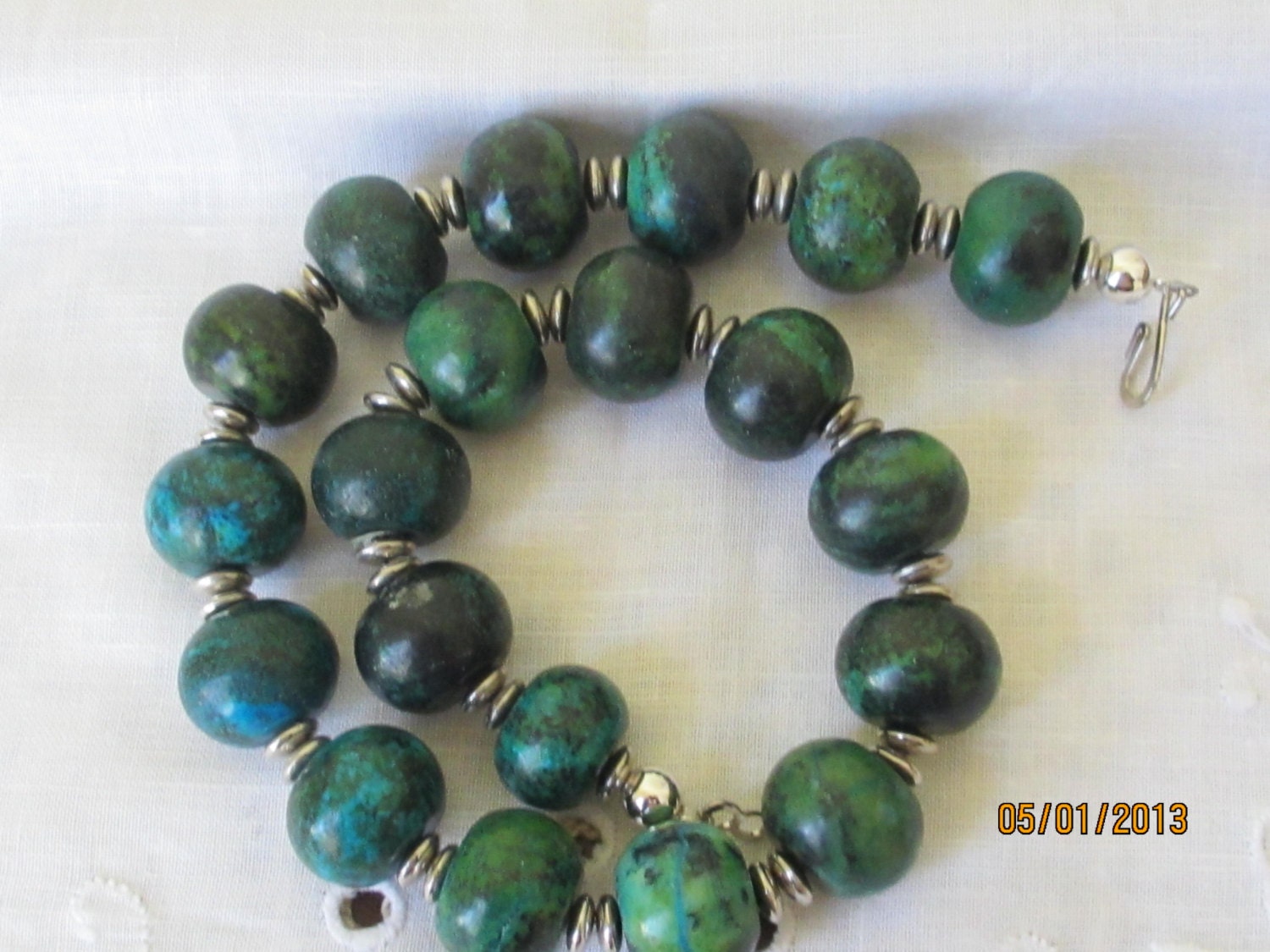 Womens handmade Turquoise Howlite Vintage, Statement , Birthstone Necklace / Choker  18" long