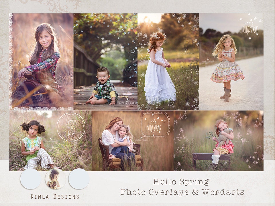 INSTANT DOWNLOAD Hello Spring Photo Overlays& Wordarts