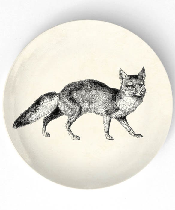 Fox - vintage artwork on 10 inch Melamine Plate with a softly aged off-white background