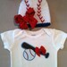 Baseball onesie set for baby girls with matching baseball beanie hat w/ bow