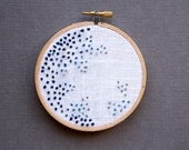Abstract French Knot Hoop Art - 4 Inch Embroidery Hooop - Hand Stitched - Ocean Blue Decor - Cottage Nautical Ombre