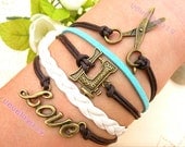 Scissors and sewing machine--Retro bronze Scissors and sewing machine bracelet ,love bracelet, faith bracelet,friendship bracelet,A--278