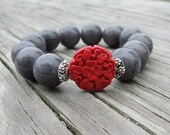 Beaded Stretch Bracelet in Gray and Red - Stackable Bead Bracelet - Teachers, Birthdays, Mother's Day, Gifts